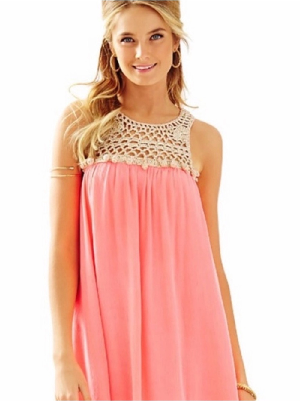 Lilly Pulitzer Coral Pink Crochet Yoke Swim Cover-Up